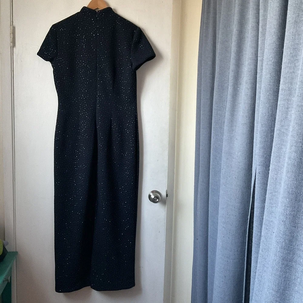David Warren Vintage Keyhole Prom Dress‎ Sparkly Glitter Navy Blue Sz 12 90s Y2K
